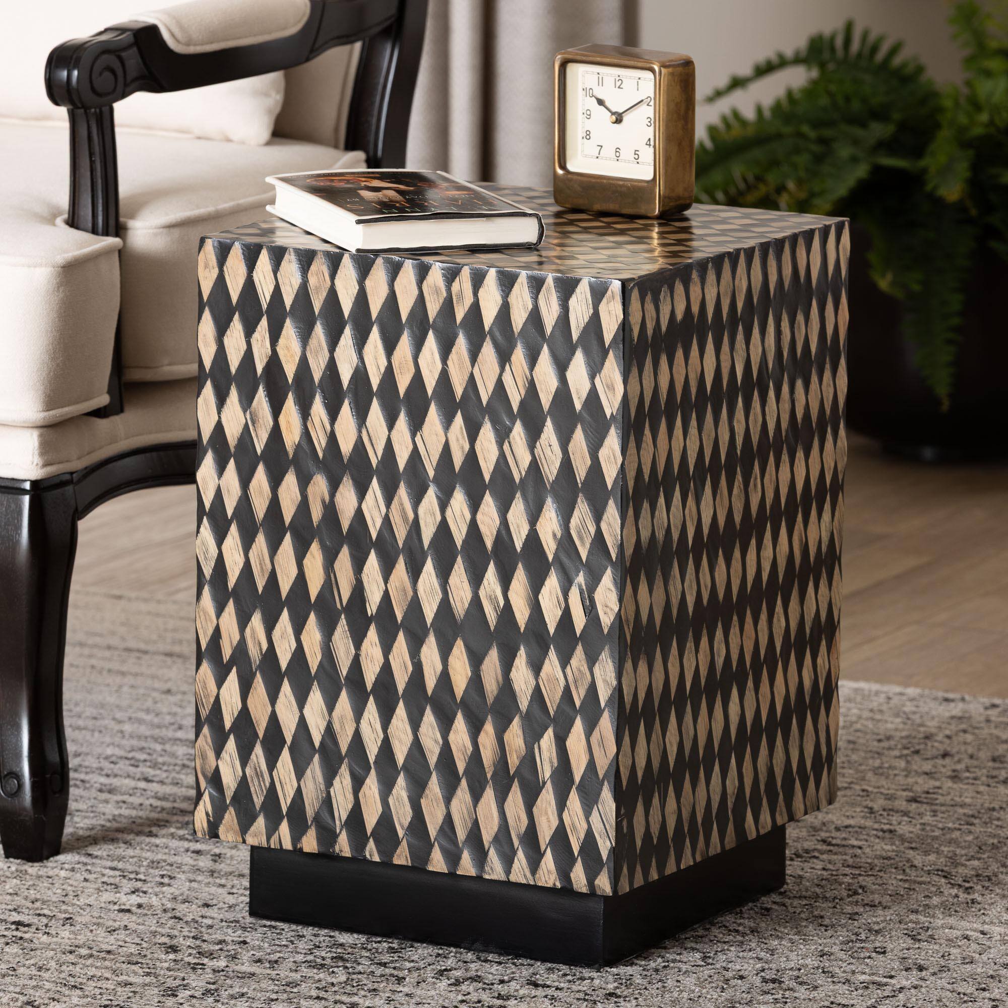 Alt View 2. bali & pari - bali & pari Paulo Decorative End Table with Bamboo Diamond Pattern - Modern Accent Side Table, Square - Black/Brown.