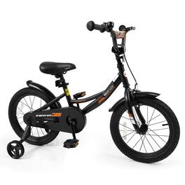 Costway - 16 Inch Kids Bike with Training Wheels Dual Brakes Adjustable Seat Handlebar Height - Black