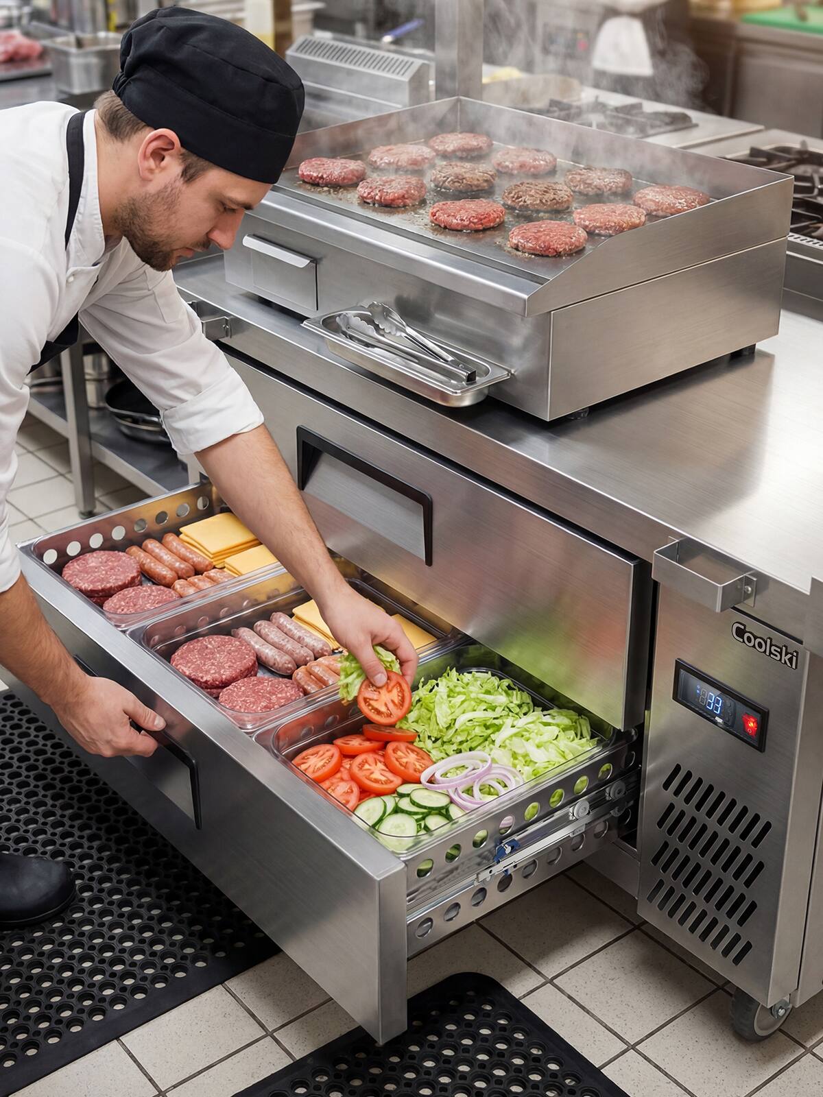 Alt View 4. Coolski - Coolski 60 in. 4.33 cu. ft. Commercial Chef Base Refrigerator with 2 Drawers in Stainless Steel - Stainless steel.