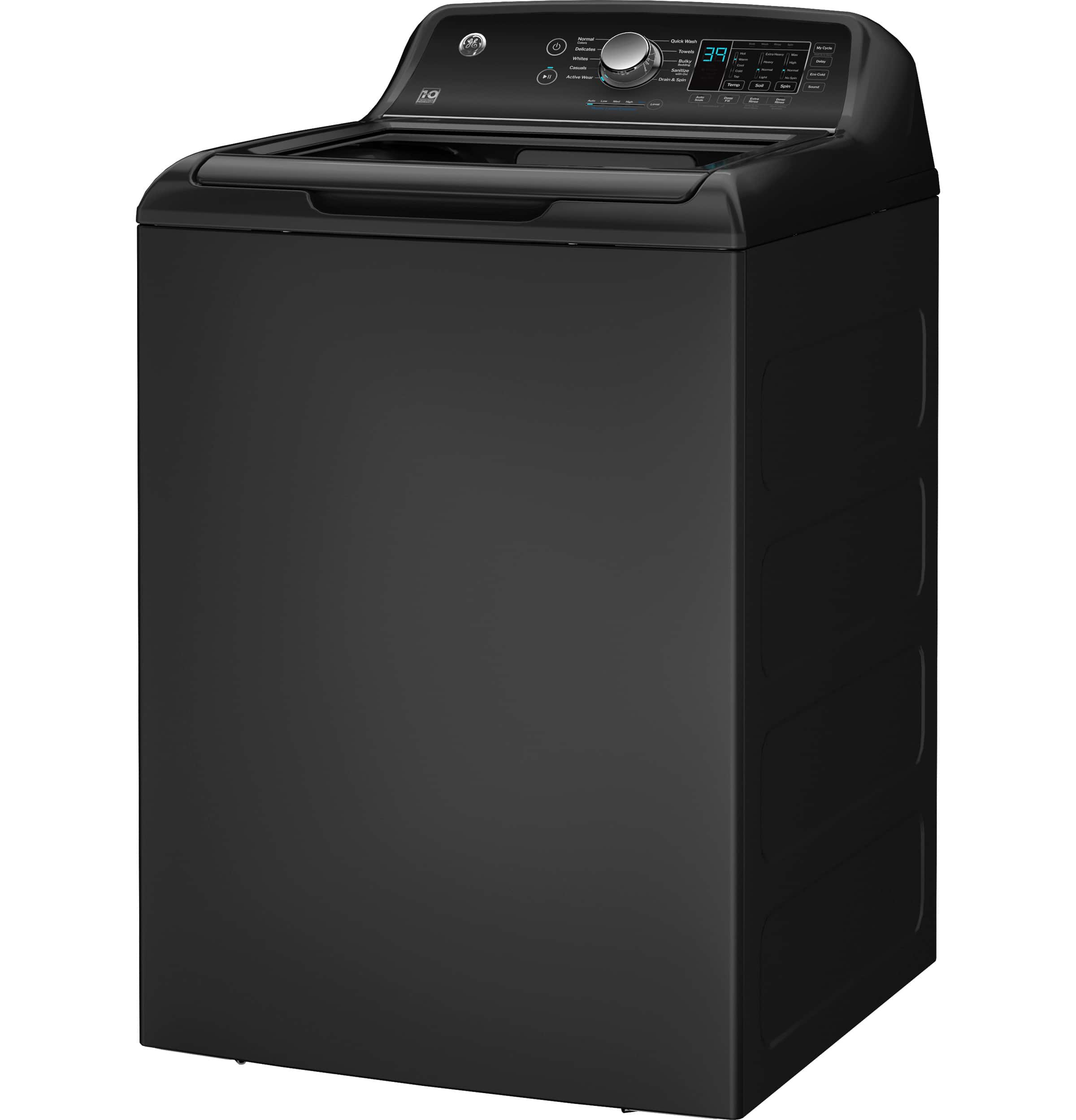 Left. GE - 4.5 Cu. Ft. High-Efficiency Top Load Washer with Water Level Control - Diamond Gray.