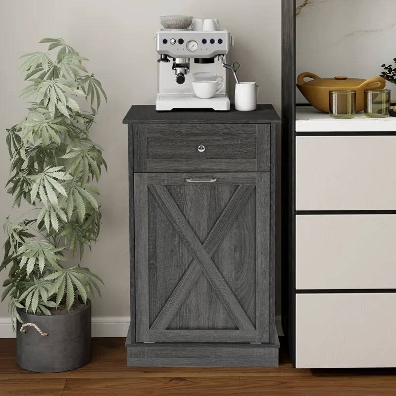 Angle. Hivvago - Odor Seal Trash Can Cabinet in Grey Finish - Accommodates 10-Gallon Trash Bin - Grey Finish.