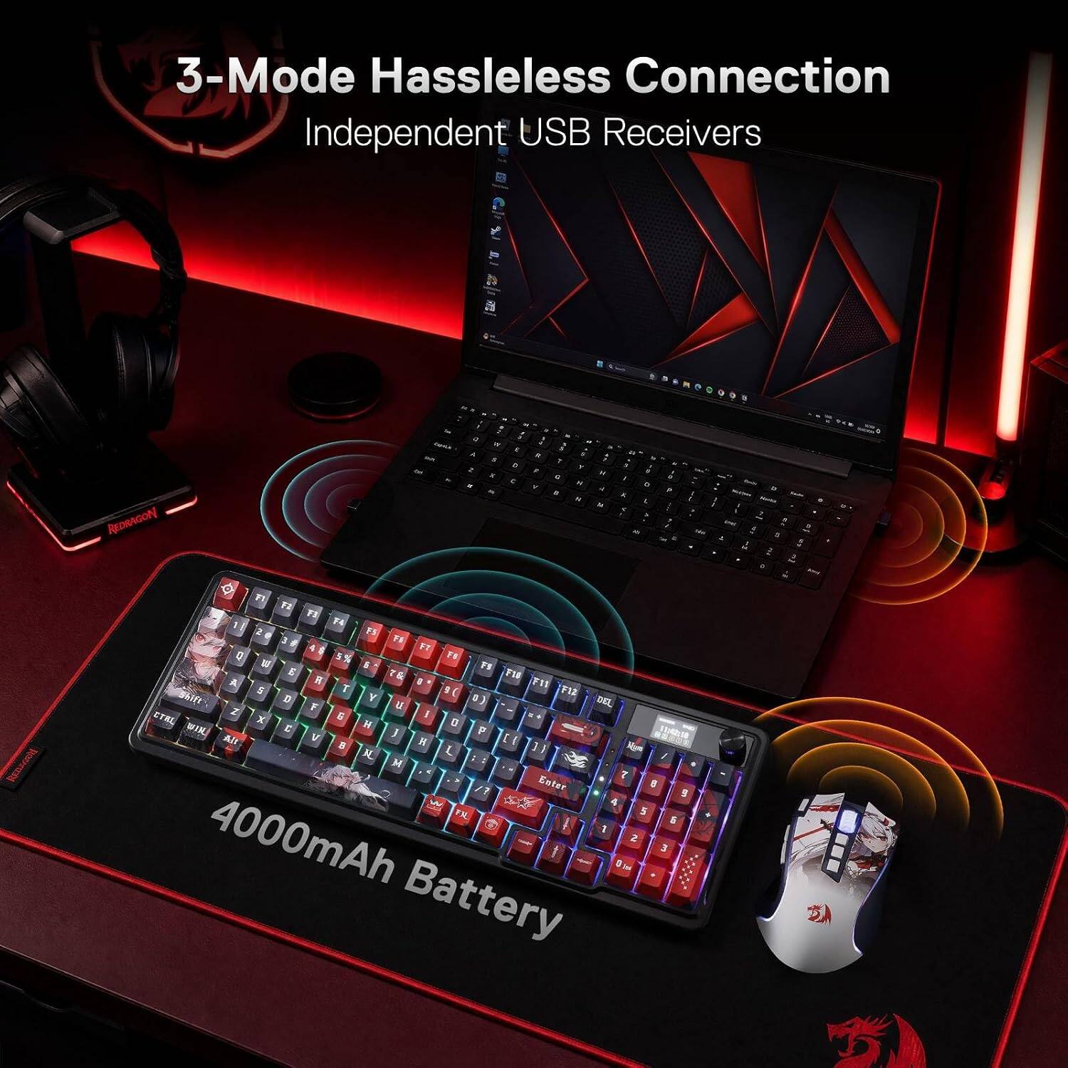 3-Mode Hassleless Connection Independent USB Receivers

REDRAGON

4000mAh Battery