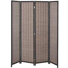 Homcom - Divider Folding Privacy Screen Freestanding 4 Panel Pine Wood for Bedroom Home Office 6 Ft Tall Black - Black, Brown