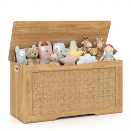 Costway - Kids Storage Bench, 40" Toy Box with Flip Top, 2 Metal Hinges and Side Handles - Natural