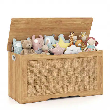 Front. Costway - Costway Kids Storage Bench, 40" Toy Box with Flip Top, 2 Metal Hinges and Side Handles - Natural.