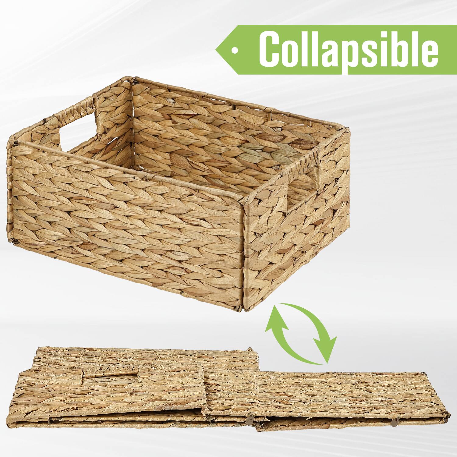 Back. Garnen - Wicker Basket Storage Baskets for Shelves 15"x11", Collapsible Wicker Baskets with Handle for Organizing Bins, Brown - Brown.