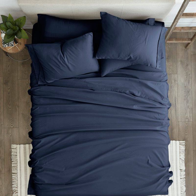 Angle. Hivvago - Twin XL Navy Blue 4-Piece Soft Wrinkle Resistant Microfiber/Polyester Sheet Set - Navy Blue.