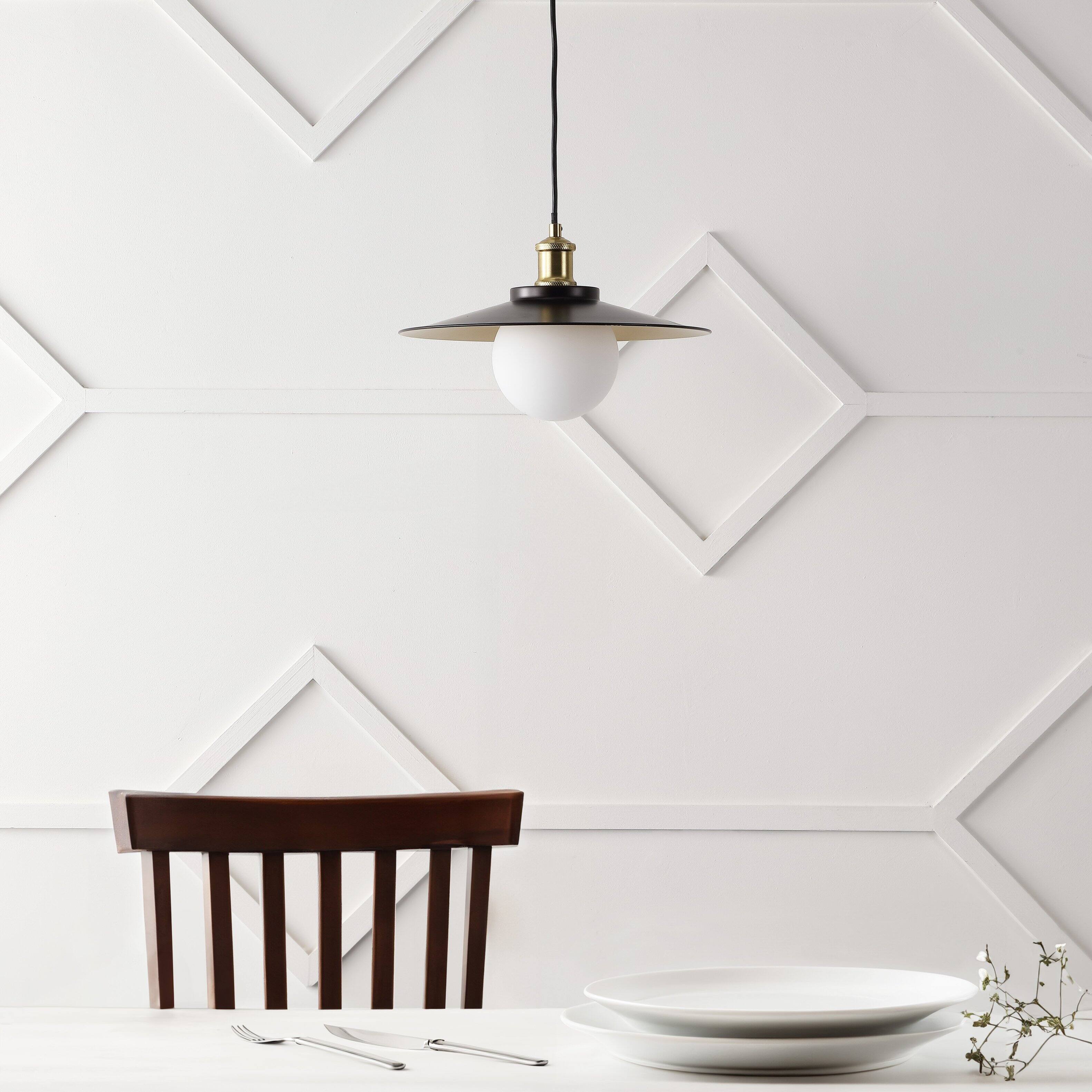Alt View 4. Jonathan Y - Hadley 14.5" 1-Light Scandinavian Farmhouse Iron/Frosted Glass LED Pendant, Oil Rubbed Bronze/Brass Gold - Oil Rubbed Bronze/Brass Gold.