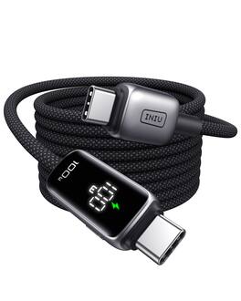 INIU - 100W 6.6ft USB-C Charging Cable, with Wattage Display, Fast Charging Braided Cable for iPhone 17, Samsung, MacBook, etc. - Black