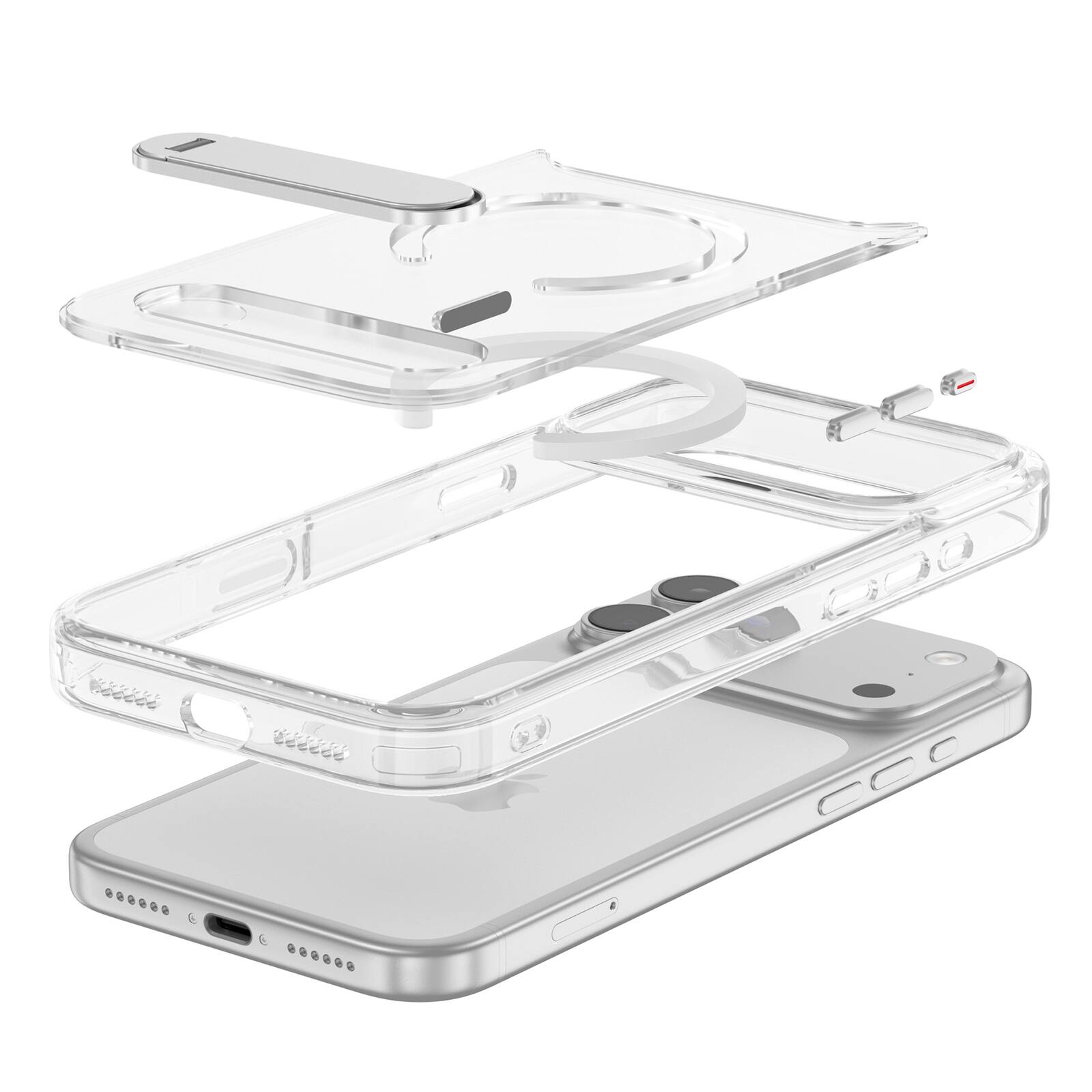 Alt View 4. Dteck - Magnetic Clear Phone Case for Apple iPhone 17 Pro Built-in Folding Stand, Shockproof Protective Cover with Raised Edges - Clear.