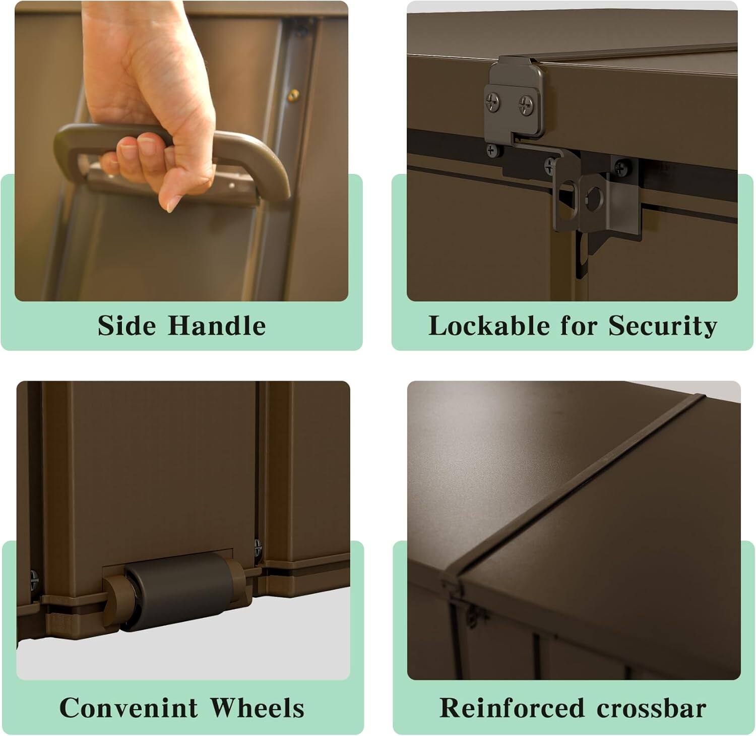- Side Handle
- Lockable for Security
- Convenient Wheels
- Reinforced Crossbar