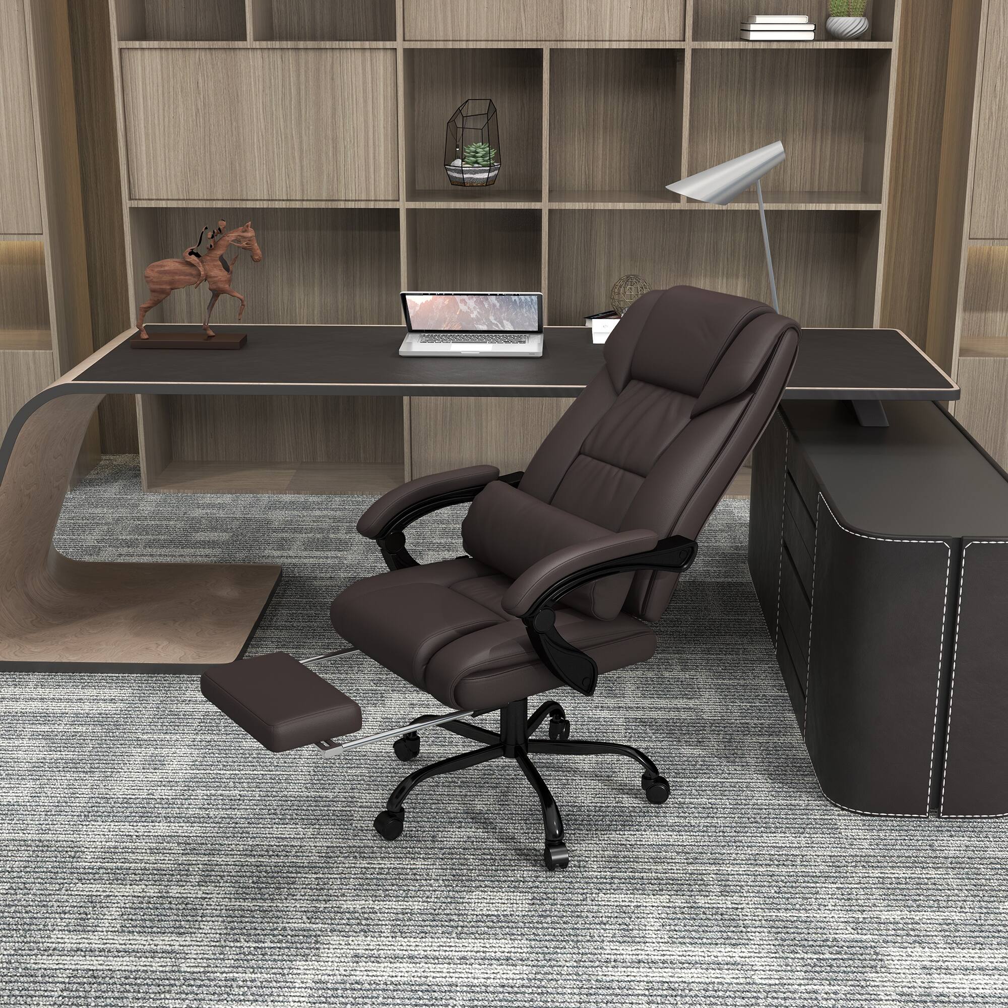 Alt View 1. Ecooso - High Back Massage Office Chair 6-Point, Reclining Ergonomic Desk Chair with Footrest and Adjustable Height - Brown.