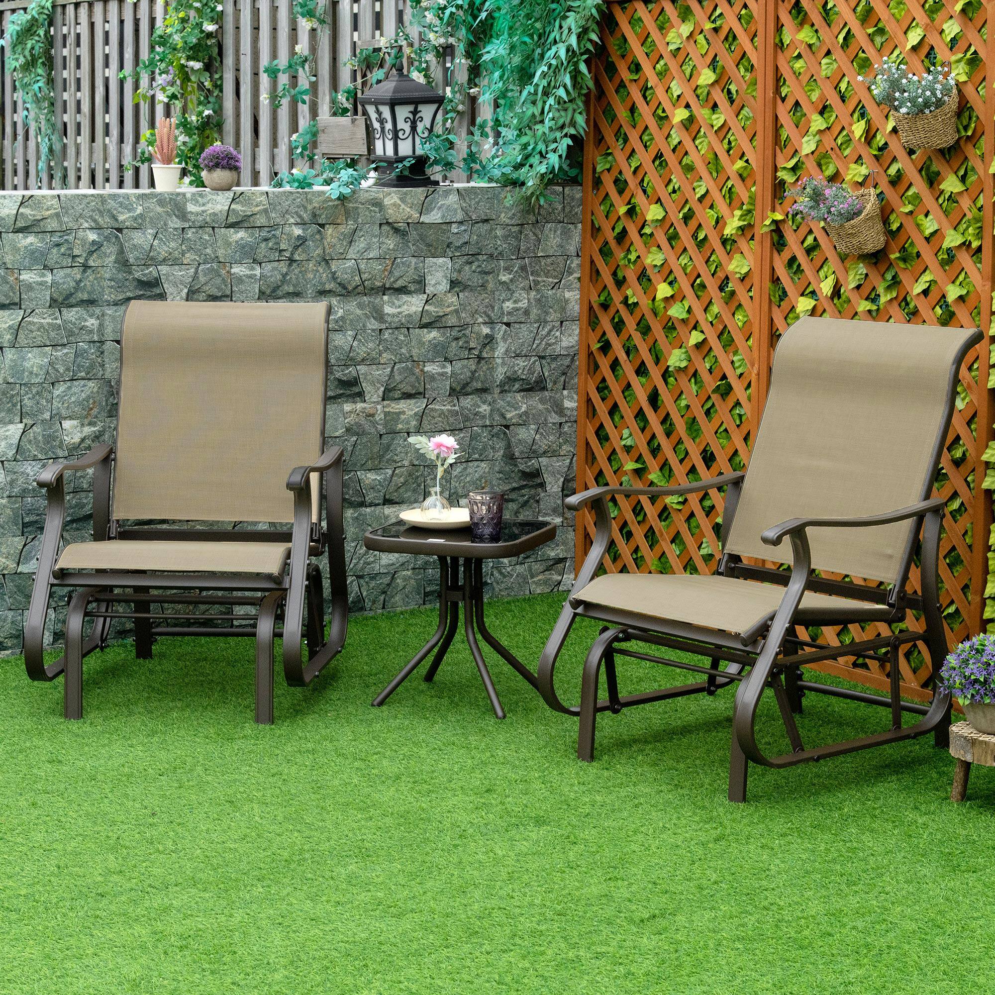 Alt View 1. Outsunny - 2-Person Gliding Rocking Chair & Bistro Tea Table Set - Gray.