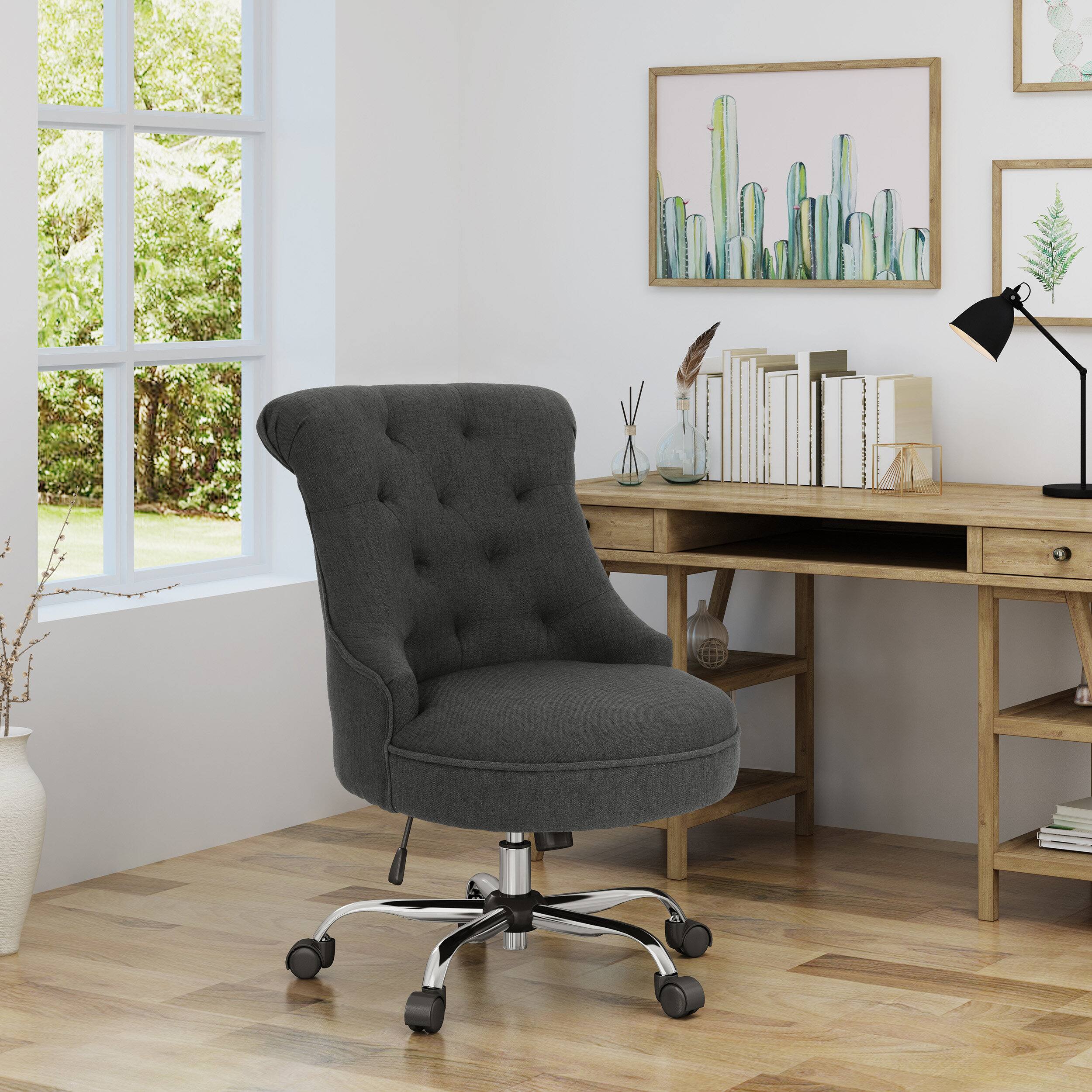 Back. APRILSOUL - Tufted Swivel Office Chair Adjustable Height Rolled Backrest Modern Ergonomic Desk Seating - Dark Gray.