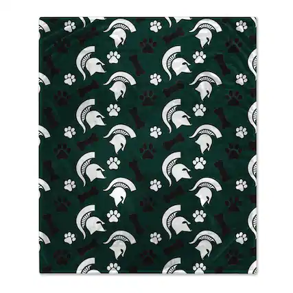 Front. Pegasus - Michigan State Spartans 40" x 50" Lightweight Bones Flannel Fleece Pet Blanket - Green.