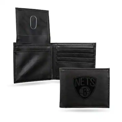 Front. Rico Industries - Brooklyn Nets NBA Laser Engraved Black Billfold Wallet - Multi.