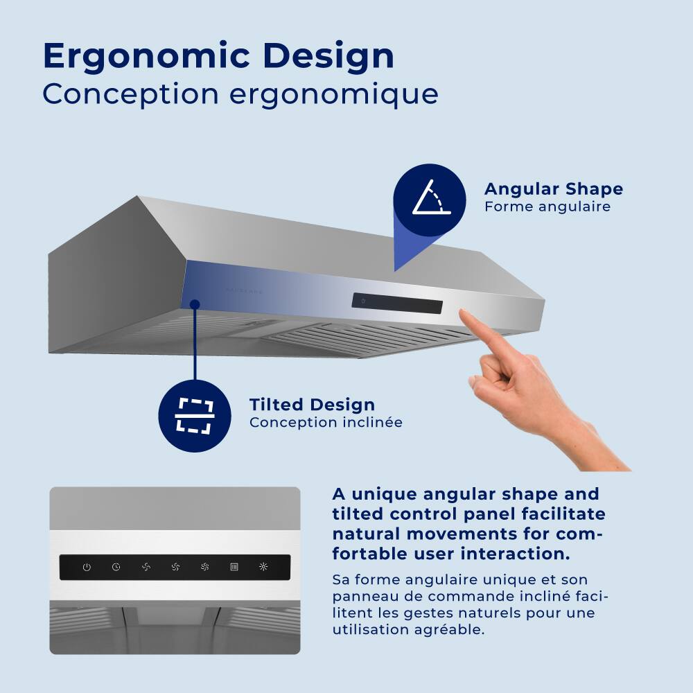 Ergonomic Design  
Conception ergonomique

Angular Shape  
Forme angulaire

Tilted Design  
Conception inclinée

A unique angular shape and tilted control panel facilitate natural movements for comfortable user interaction.  
Sa forme angulaire unique et son panneau de commande incliné facilitent les gestes naturels pour une utilisation agréable.