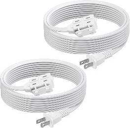 BN-LINK - 2-Pack 12 ft Indoor Extension Cord, 3-Outlet 16/2 SPT-2, 2-Prong Polarized, for Home, Office, Holiday - White