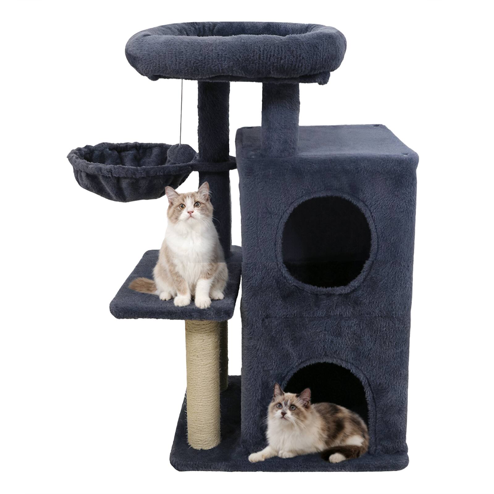 Alt View 9. Gymax - Gymax 33.5'' Cat Tree w/ 2-Tier Condo Padded Plush Top Perch Sisal Scratching Posts Deep Gray.
