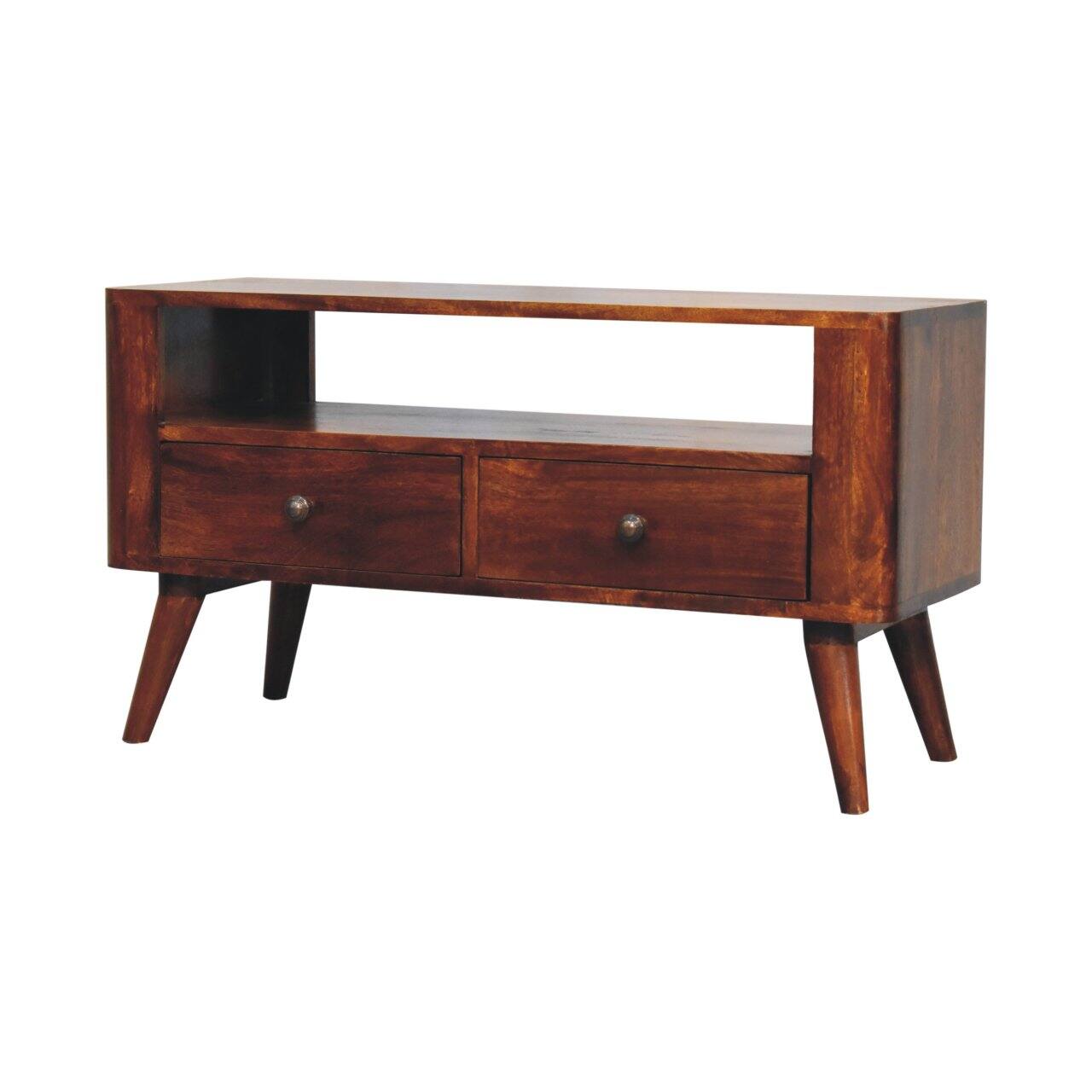 Left. Artisan Furniture - Artisan Furniture Solid Wood Bera Media Unit, 2 Drawers, 1 Open Slot, Dark Brown - Brown.