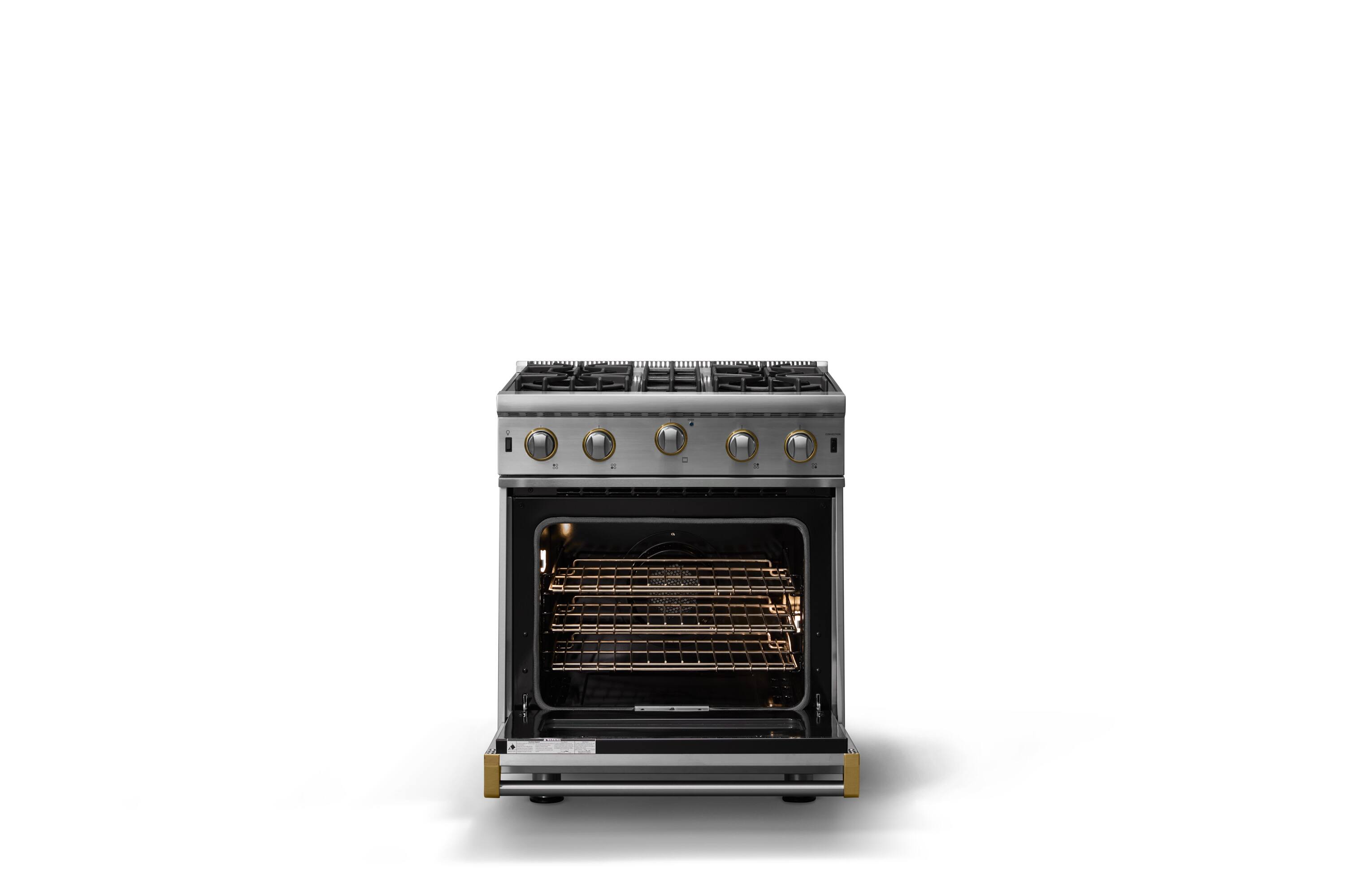 Alt View 2. Viking - Professional 5 Series 4.0 Cu. Ft. Freestanding Open Burner LP Gas Convection Range-Stainless Steel w. Brushed Brass Trim - Stainless steel.