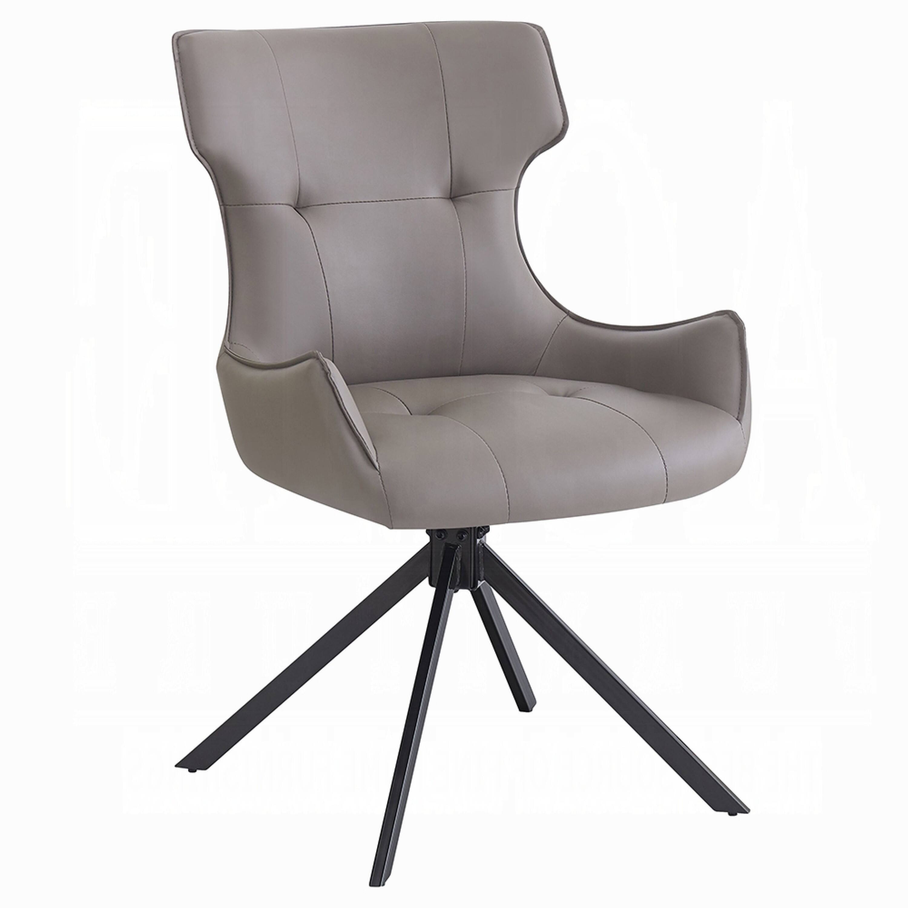 Alt View 4. Manhattan Lane - Mita Swivel Wingback Side Chair Set of 2, Tufted Faux Leather, Black Metal - Taupe Gray, Black.