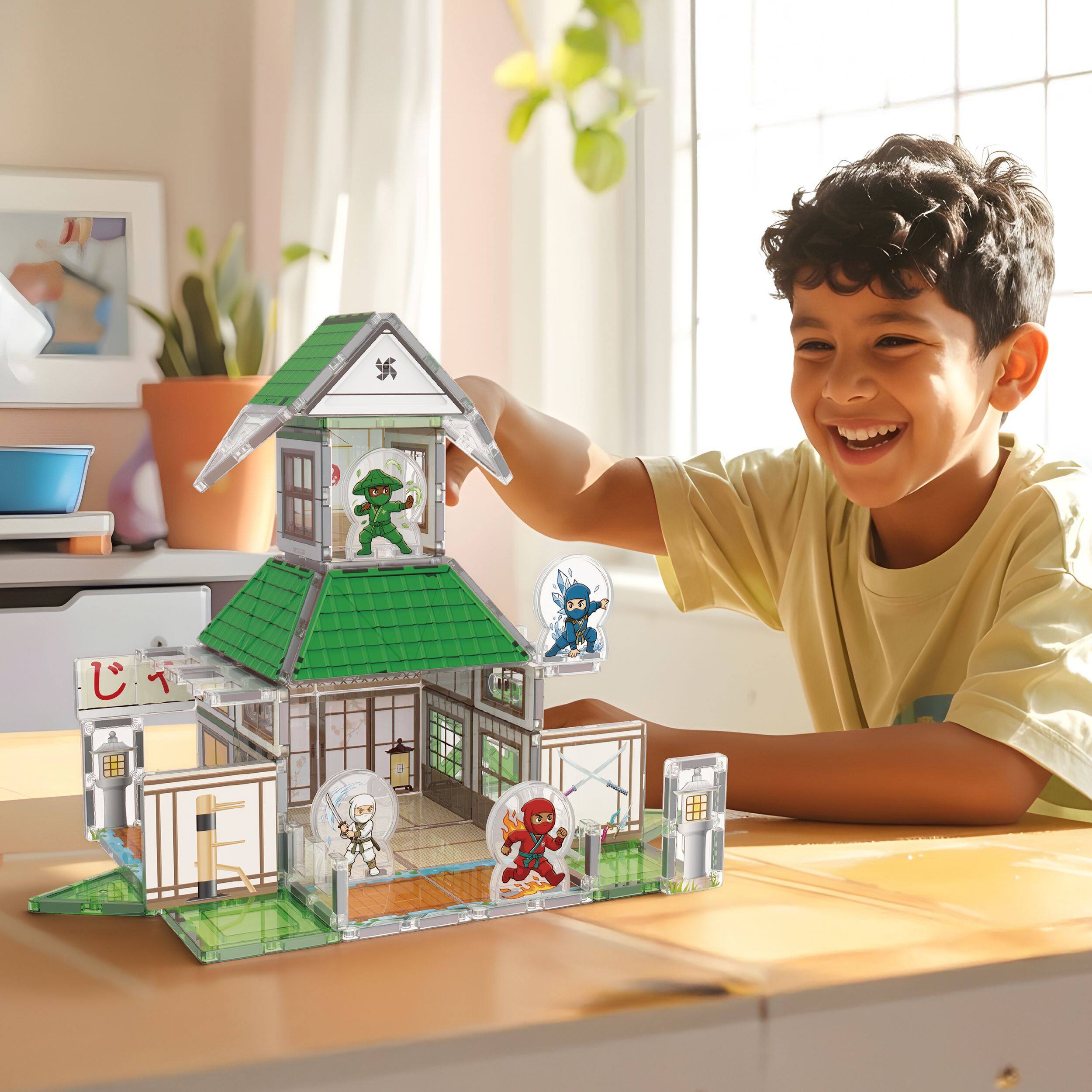 Alt View 1. PicassoTiles - PicassoTiles Magnetic Tiles Ninja Dojo Building Blocks Set, 3D STEM Learning Toy for Kids.