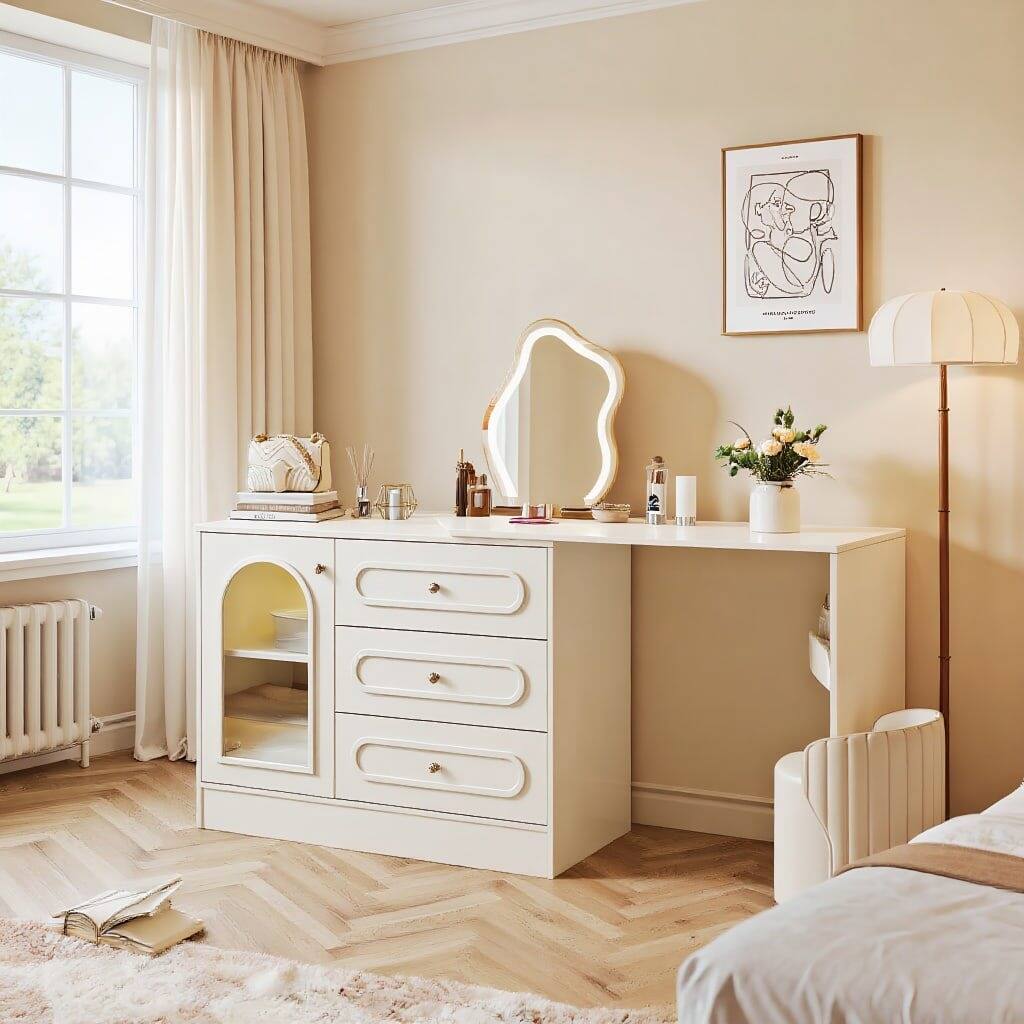 Alt View 4. Kadyn - Kadyn Stylish Dressing Table with Drawers, Modern Makeup Desk for Bedroom, Home Decor Vanity Storage, White - White.