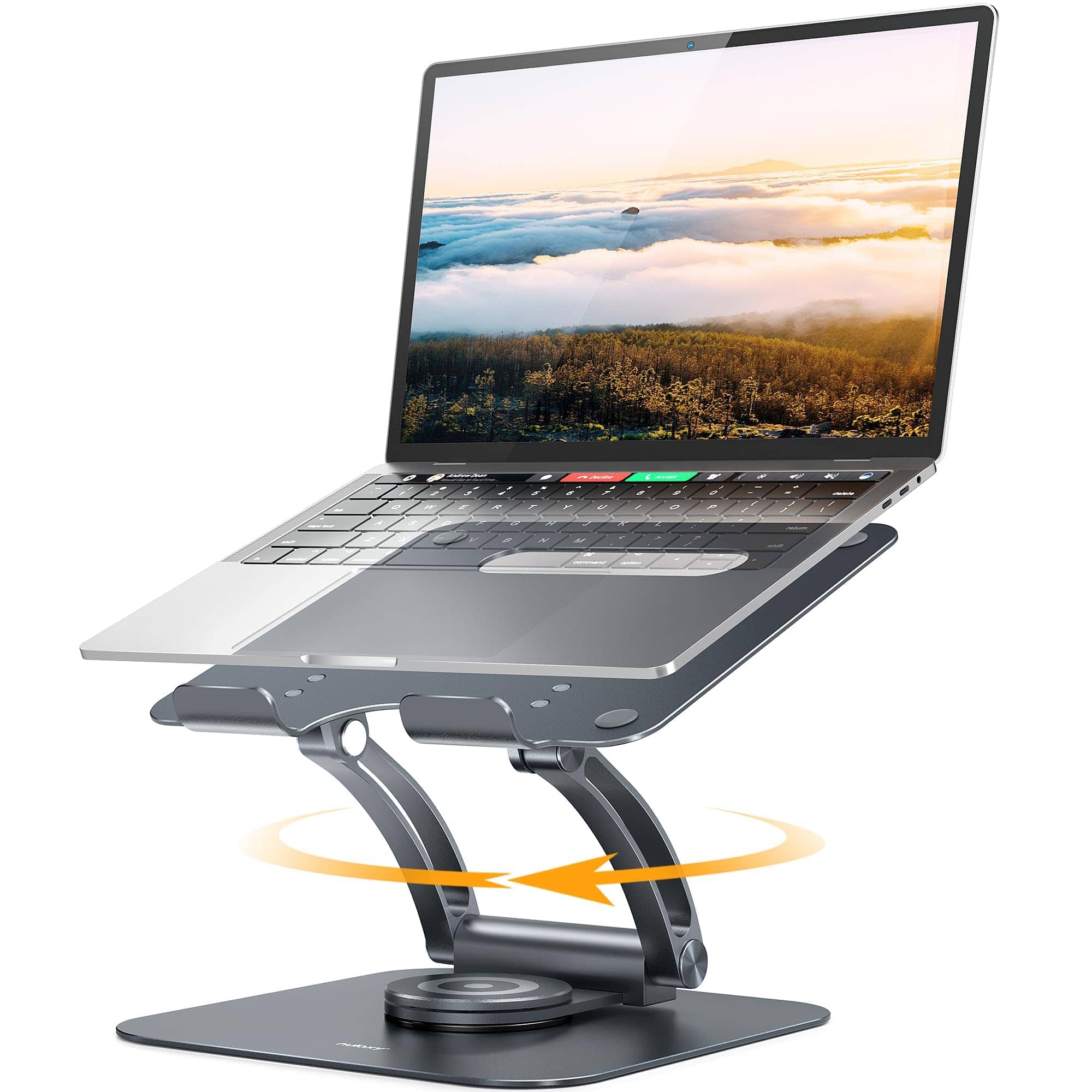 HongFei - 360° Rotating Laptop Stand for Desk, Ergonomic Notebook Riser with Adjustable Swivel Base - Gray
