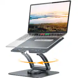 HongFei - 360° Rotating Laptop Stand for Desk, Ergonomic Notebook Riser with Adjustable Swivel Base - Gray