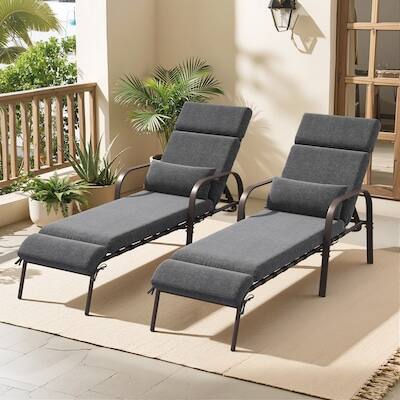 Alt View 6. Crestlive Products - Crestlive Products Set of 2 Brown Metal Frame Adjustbale Chaise Lounge Chair with Cushion and Pillow - Dark Gray.