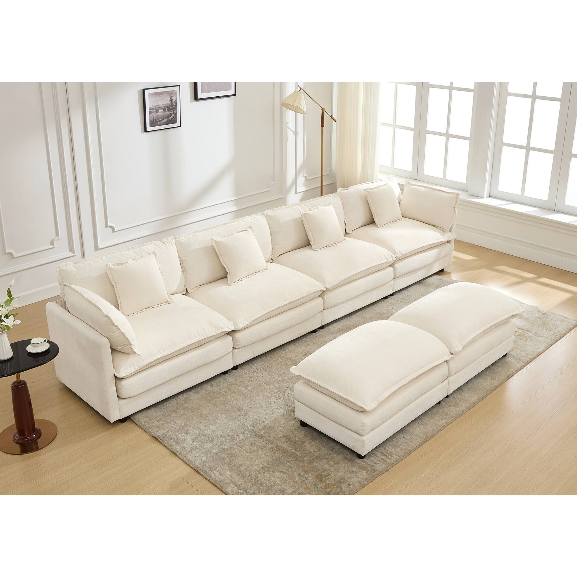 Alt View 4. KERDOM - 149 inch Chenille U-Shape Couch with Pillows, Big Family Deep Seat Modular Sofa with 2 Ottomans, Extra Large with Chaise - Beige.