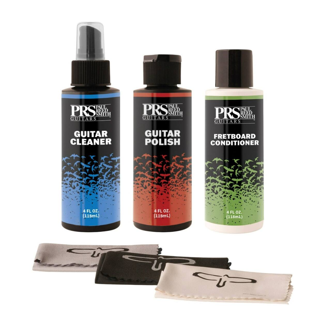 PAUL REED SMITH GUITARS  
PAUL REED SMITH GUITARS  
PAUL REED SMITH GUITARS  
GUITAR CLEANER  
GUITAR POLISH  
FRETBOARD CONDITIONER  
4 FL oz. (118mL)  
4 FL oz. (118mL)  
4 FL oz. (118mL)