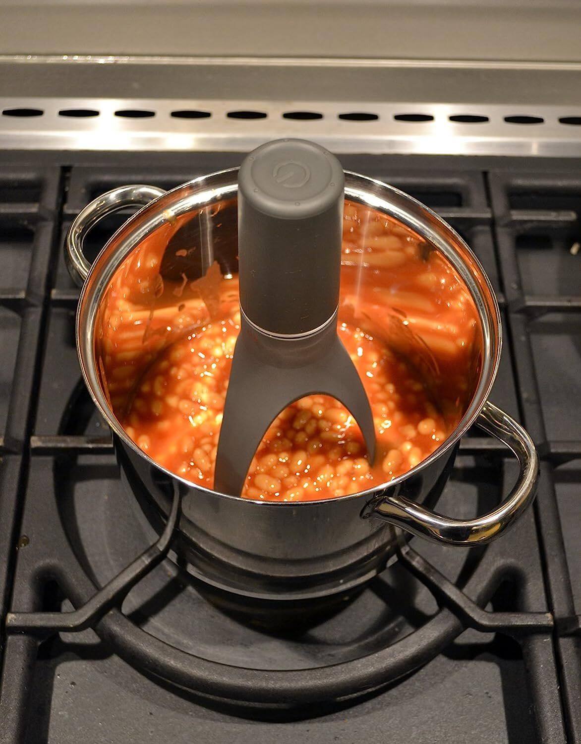 Left. Mirfee - Automatic Pan Stirrer (Green) - Hands-Free Stirring, Extended Nylon Legs, Triangle Whisk Design for Even Mixing - Green.