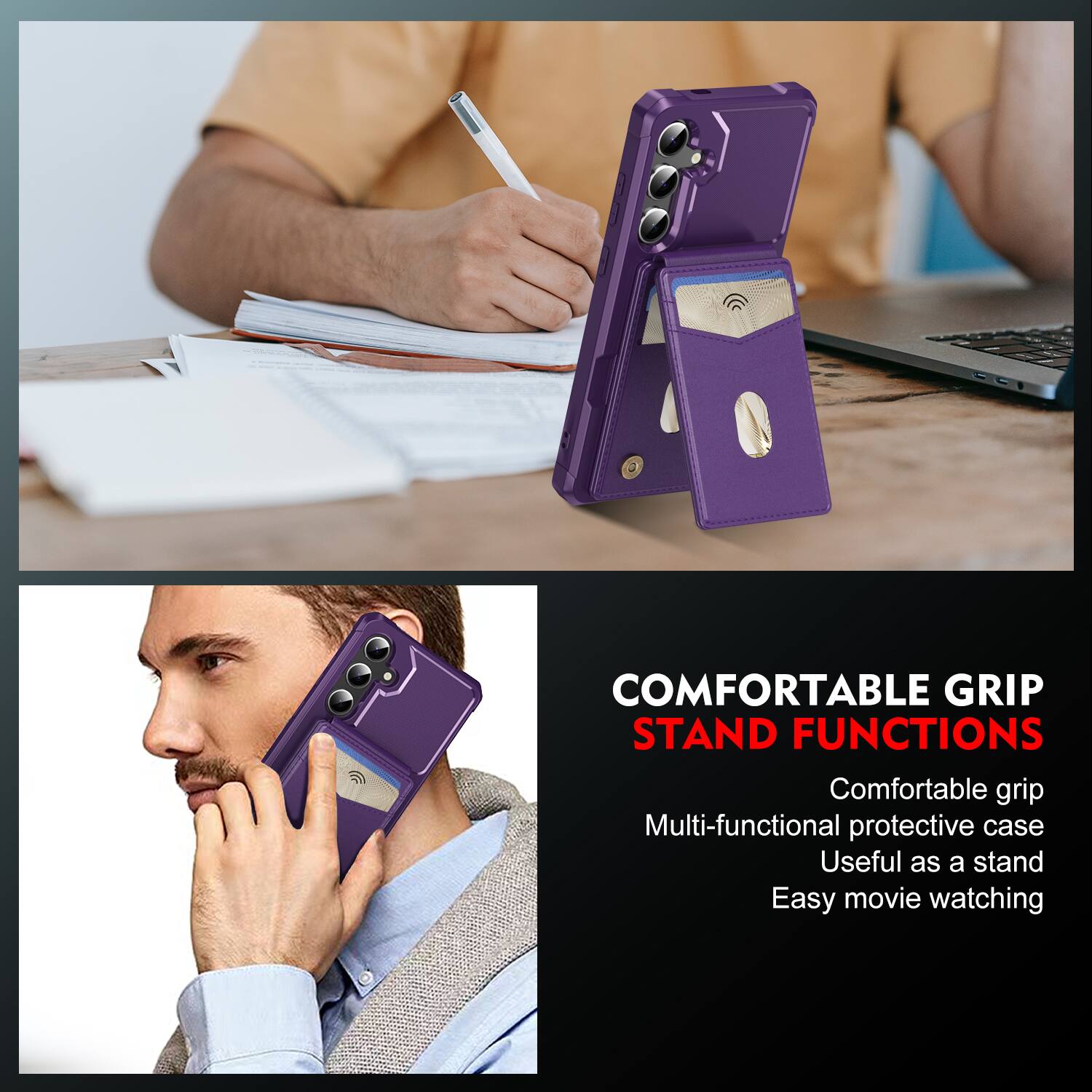 COMFORTABLE GRIP STAND FUNCTIONS

Comfortable grip
Multi-functional protective case
Useful as a stand
Easy movie watching