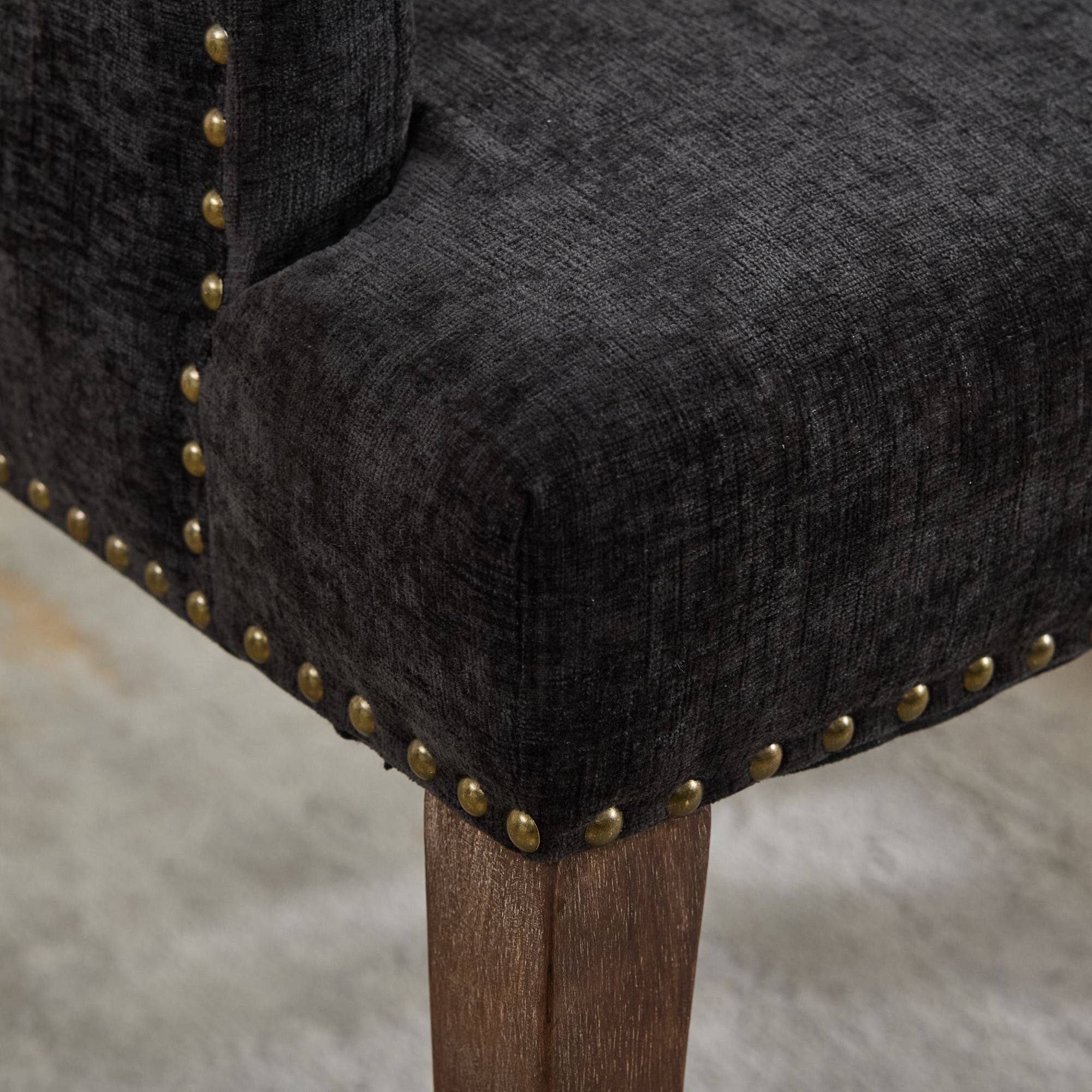 Alt View 9. GOODSILO - Upholstered Tufted Accent Dining Chair with Curved Wood Legs and Chenille Fabric in Neutral Beige - Black.