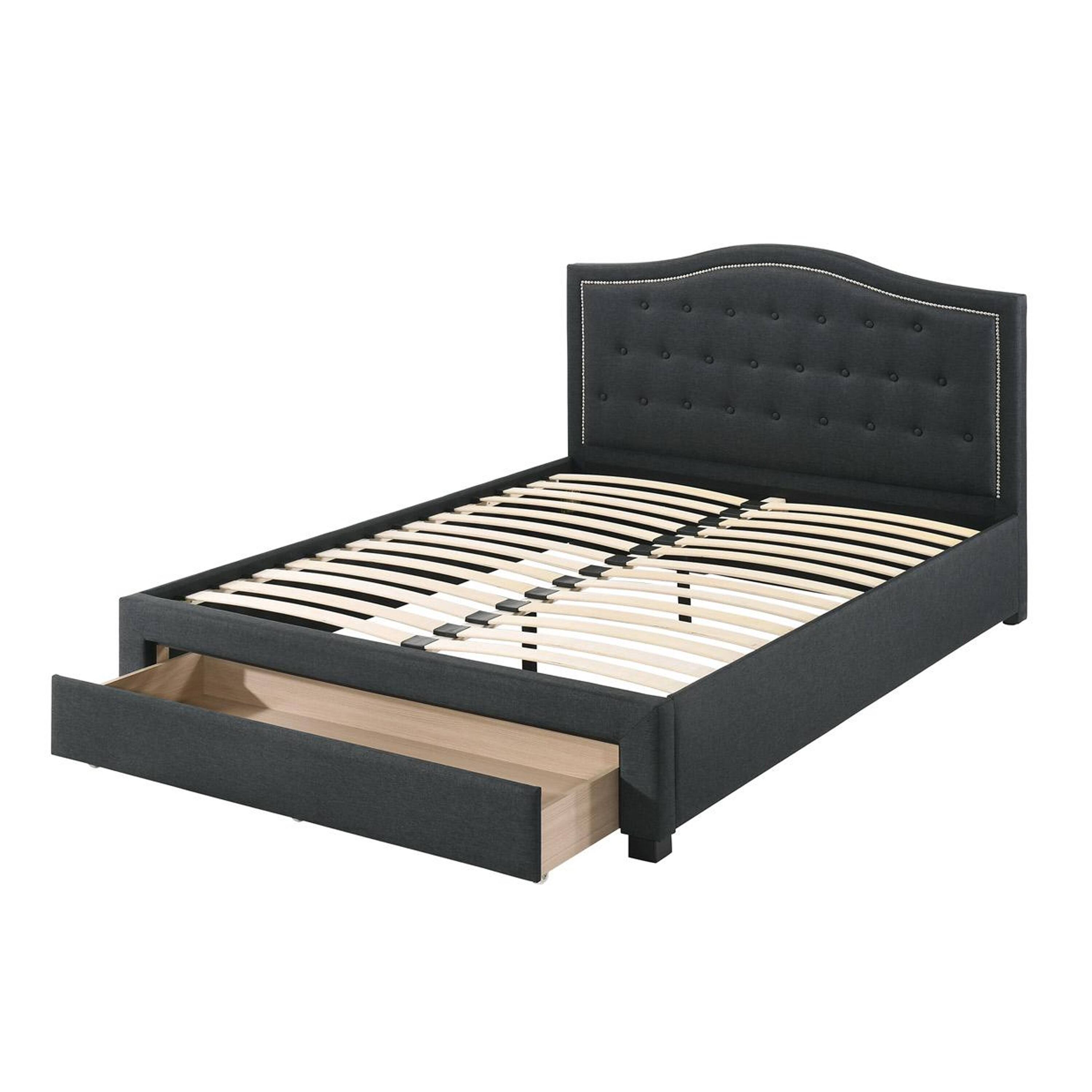 Alt View 2. Manhattan Lane - Sey Full Size Bed w Storage Drawers, Dark Gray Upholstered Headboard - Gray.