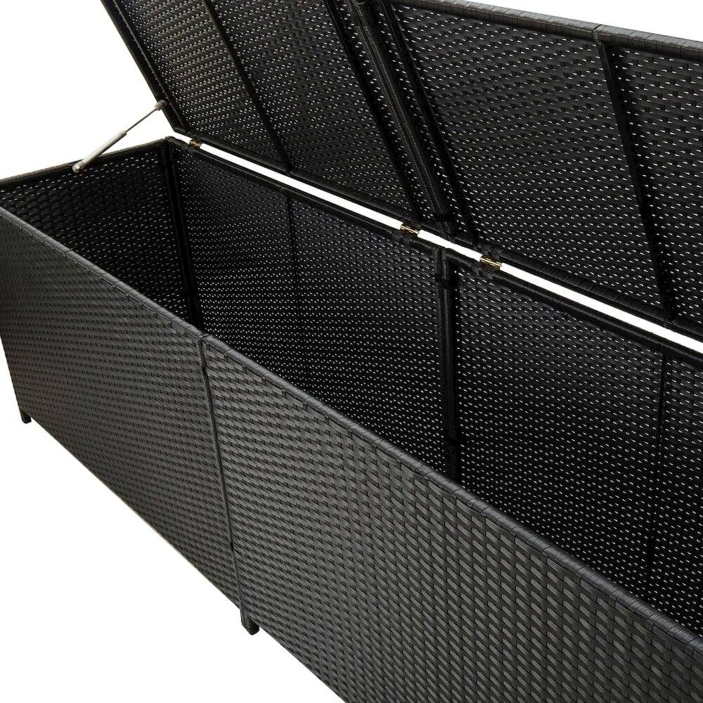 Alt View 1. vidaXL - vidaXL Storage Chest Black Poly Rattan, Powder-Coated Steel Large - Black.