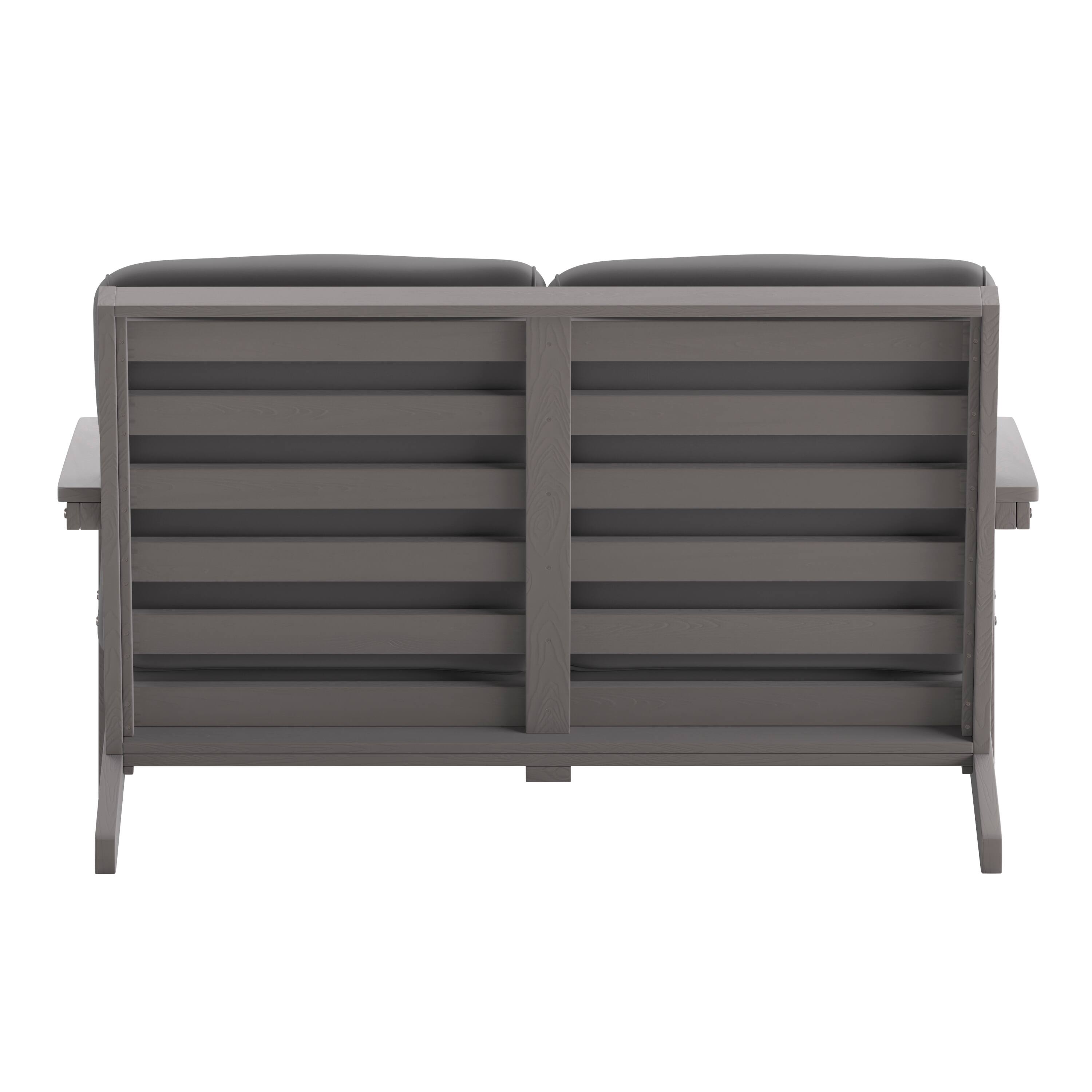 Alt View 7. Emma + Oliver - Hammond All-Weather Polyresin Adirondack Loveseat with Deep Seat and Comfortable Back & Seat Cushions - Gray Cushions/Gray Frame.