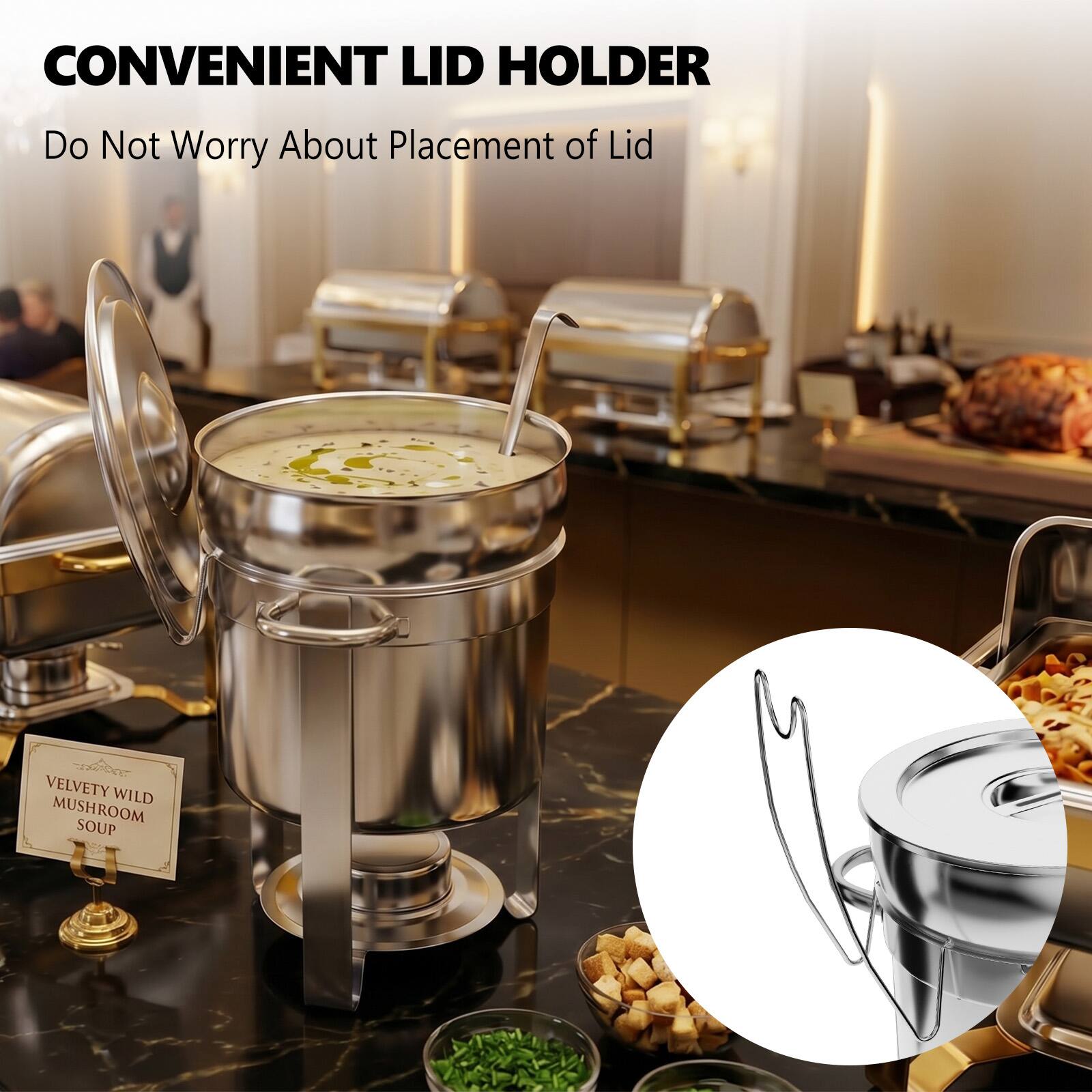 Winado 2 Pieces 7QT Round Soup Chafer Set with Spoon Notch, Lid Holder ...