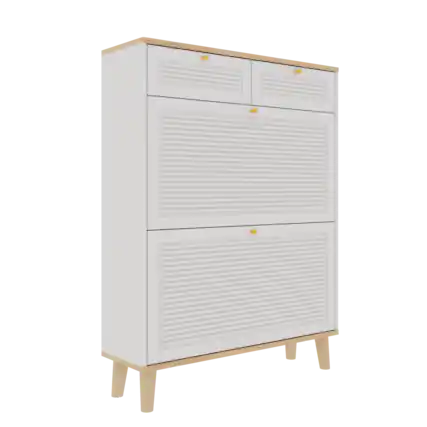 Front. Spaco - Spaco Shoe Cabinet with 2 Flip-Up Doors and 2 Drawers, Narrow Freestanding Organizer with Natural Wood Legs for Entryway - Natural+White.