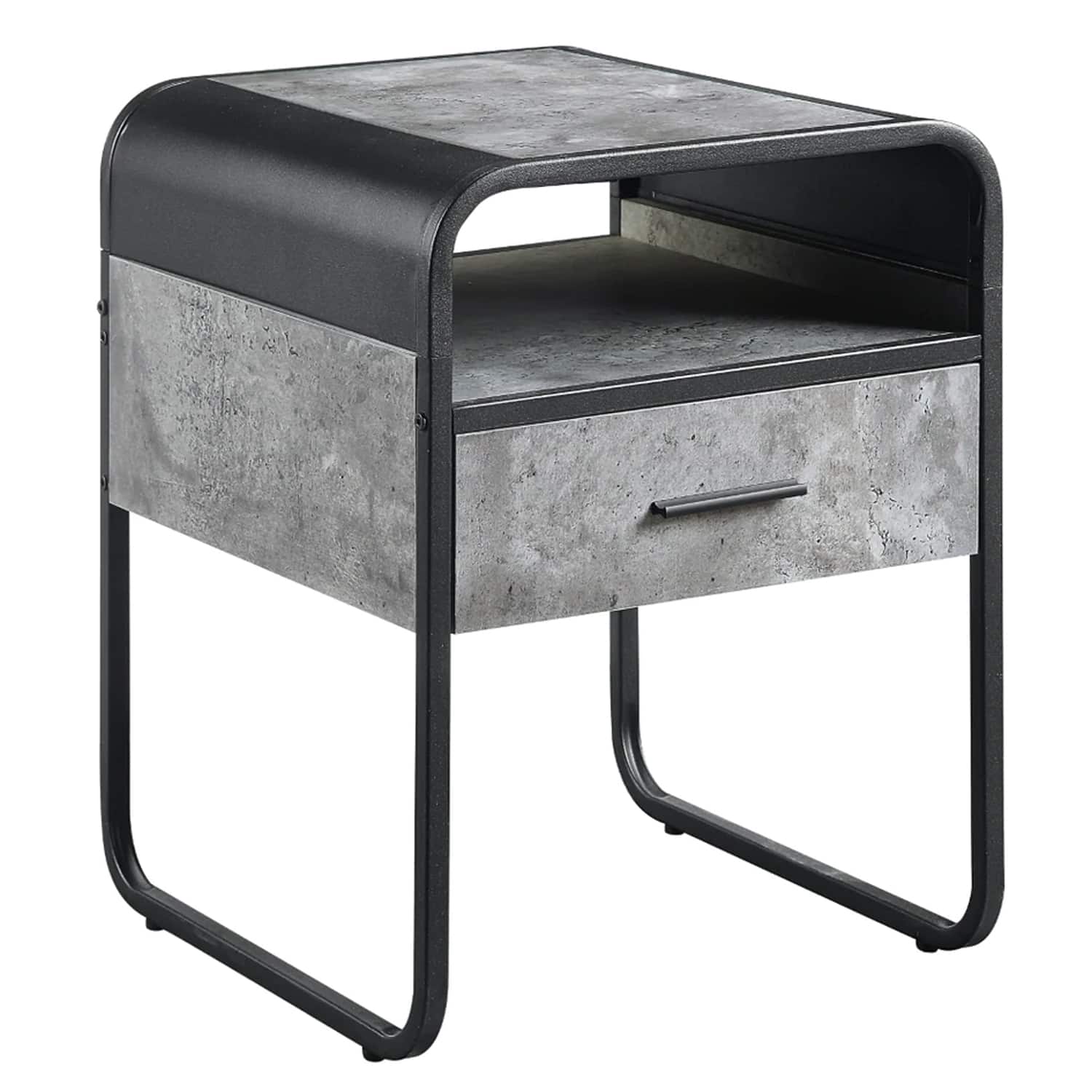 Manhattan Lane - Ish 22 Inch Modern Wood End Table, 1 Drawer, Metal Handles - Gray/Black