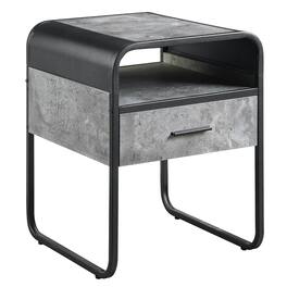 Manhattan Lane - Ish 22 Inch Modern Wood End Table, 1 Drawer, Metal Handles - Gray/Black
