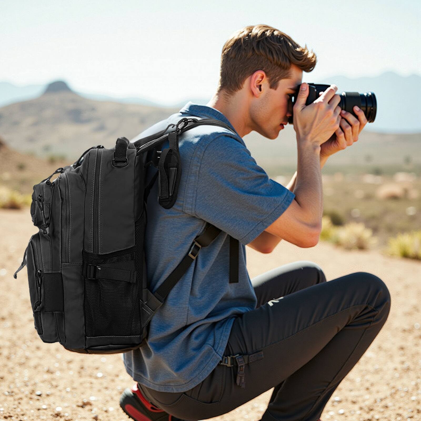 Alt View 6. Unique Bargains - 35L Fishing Backpack with Rod Holder Waterproof Tackle Backpack Sling Crossbody Fishing Bag for Fishing Camping Hiking - Black.