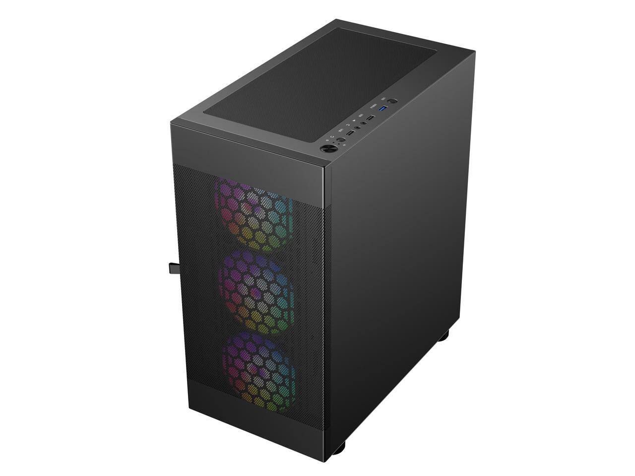 Alt View 10. DIYPC - DIYPC ARGB-G5-BK Micro ATX Case w/ 4 ARGB Fans, Tempered Glass, USB3.0, 360mm AIO Support - Black.