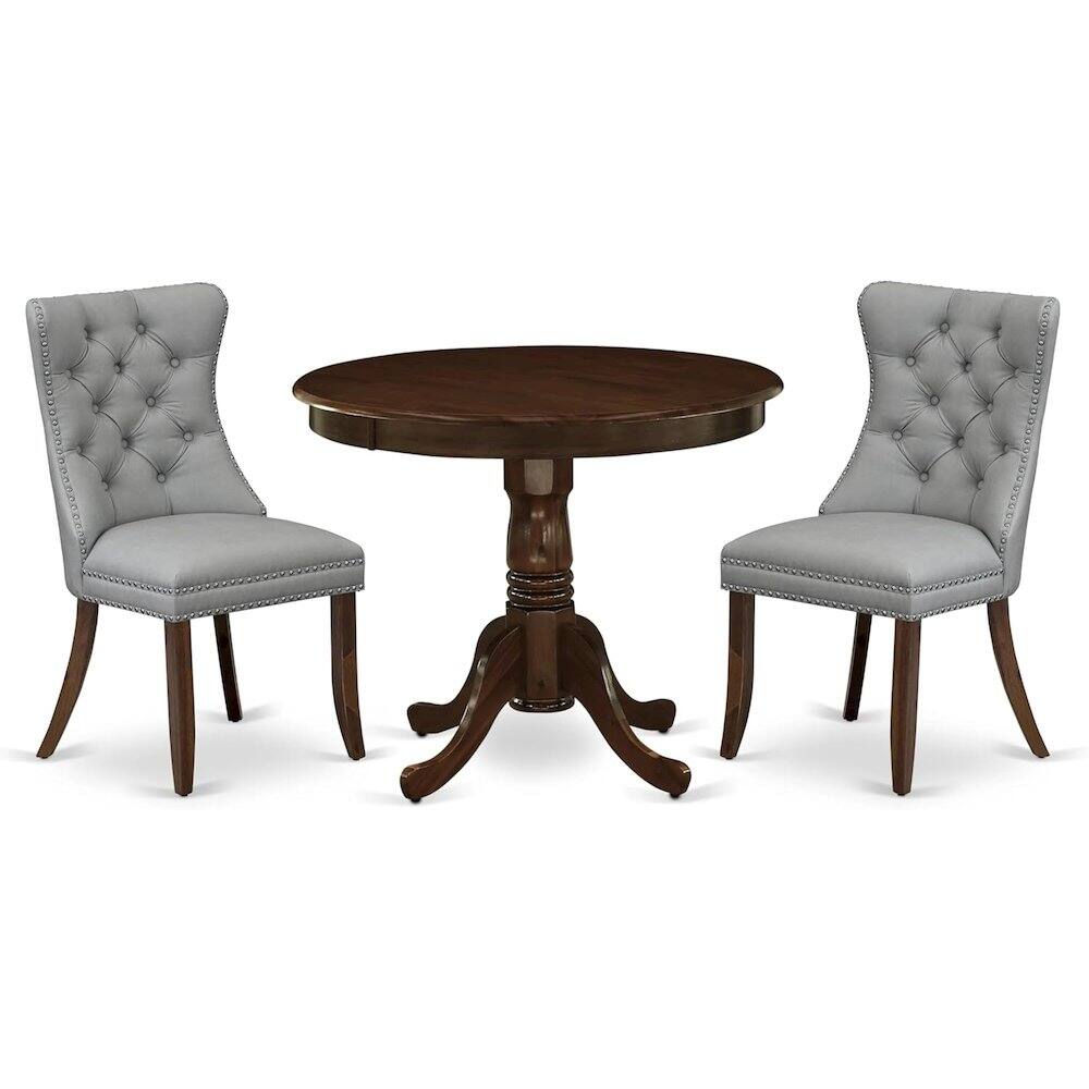 Angle. East West Furniture - 3 Piece Dining Room Table Set Consists of a Round Kitchen Table with Pedestal - Brown.