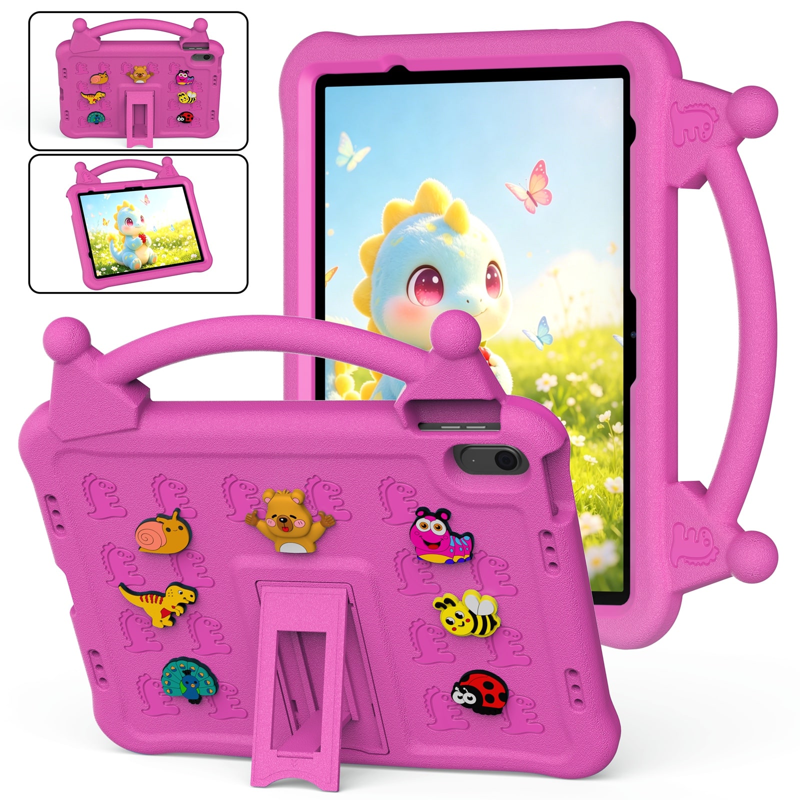 UUCOVER - Kids Case for iPad (A16) 11" 2025/ iPad 10th Gen 10.9" 2022 Shockproof EVA Handle Stand DIY Decorative Accessories Cover - Rose