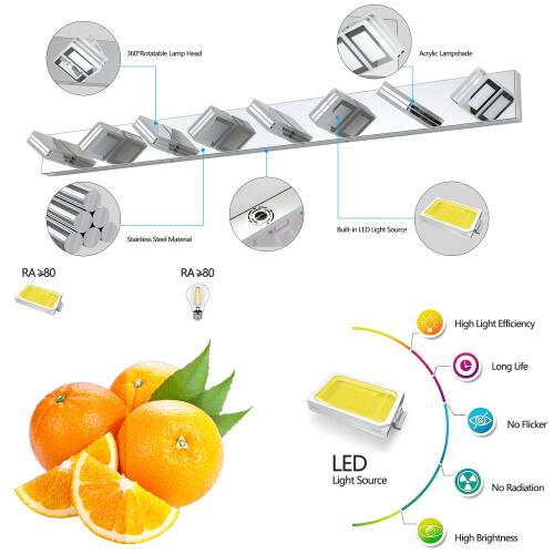 NTRotatable Lamp Head Acrylic Lampshade Stainless Steel Material Built-in LED Light Source RA >80 High Light Efficiency Long Life No Flicker LED Light Source No Radiation High Brightness