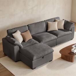 Dyonery - Large-sized down modular cloud sofa - cotton fabric - dark gray. L-shaped 3+1 style. - Gray