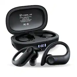 TREBLAB - X3 Pro - Workout True Wireless Earbuds, Comfortable Earhooks, Bluetooth 5.3, Punchy Bass, Noise Isolation, 145H Playtime - Black with black logo